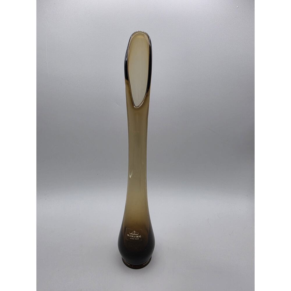 Viking MCM Glass Swung Stretch Vase 12” Vintage Amber